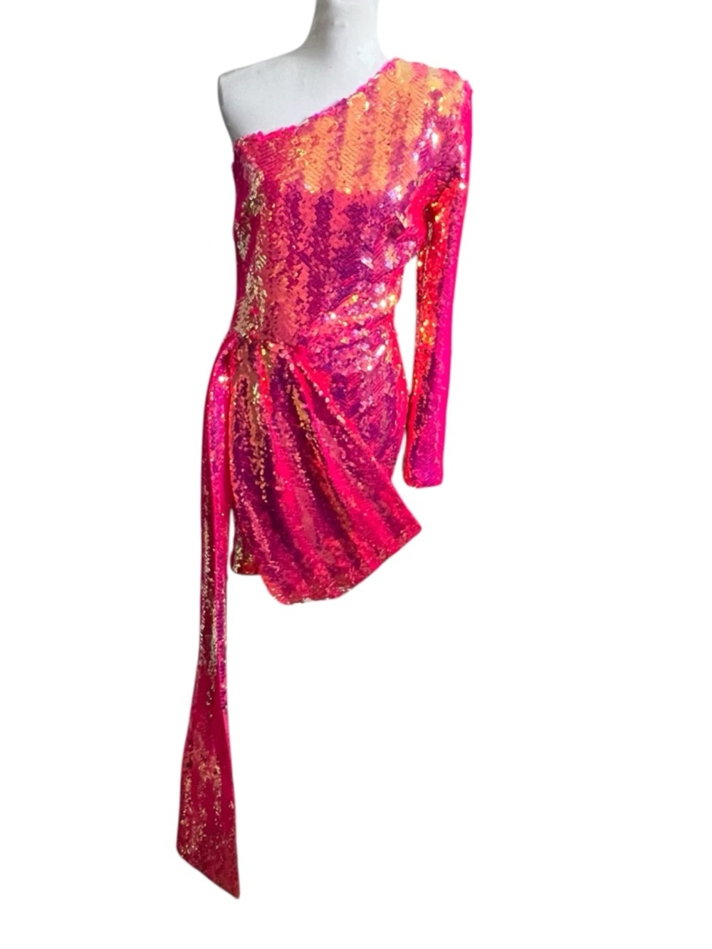 Nadine‎ Merabi NWT Celina Dress Women’s Large Hot Pink Sequin One Shoulder Gala - Picture 2 of 9